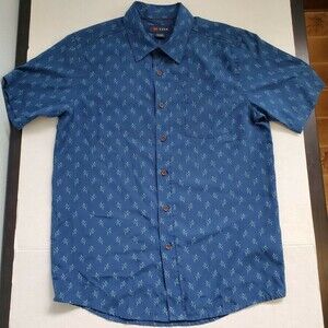 COVA Button Up Shirt Short Sleeve Swordfishes all over Blue Men's Size Small